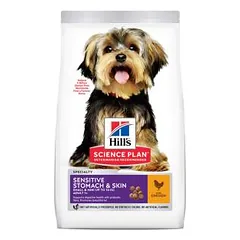 Hills Science Plan Sensitive Stomach and Skin Small and Mini Adult sausas maistas mažų veislių šunims, virškinimui ir kailio žvilgesiui, 1,5 kg