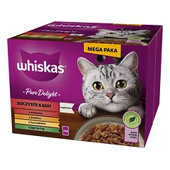 WHISKAS Adult Pure Delight Juicy Jellied Bites 24x85 g su jautiena, vištiena, ėriena, paukštiena suaugusioms katėms