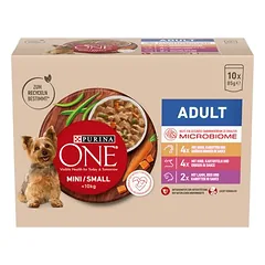 Purina ONE Mini Adult su vištiena, jautiena ir ėriena, drėgnas maistas šunims, 10 x 85 g — 3 nuotrauka