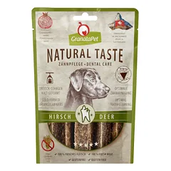 GranataPet Natural Taste Dental Care Snack Deer - natūralūs mėsos dantų priežiūros skanėstai šunims, elnio juostelės