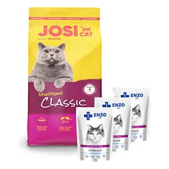 JOSERA JosiCat Classic Sterilised 18kg + ENZO VET Sterilizuota dieta sterilizuotoms katėms su kalakutiena želė 3x100g