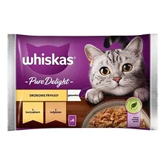 WHISKAS Pure Delight Paukštienos kepsneliai su vištiena ir kalakutiena 4x85g