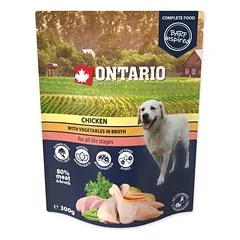 Ontario Chicken With Vegetables In Broth drėgnas maistas suaugusiems šunims ir šuniukams, 300 g — 1 nuotrauka