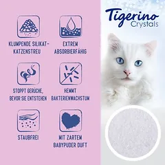 Tigerino Crystals sugrūdantis kraikas katėms – kūdikių pudros kvapas, 5 l — 2 nuotrauka