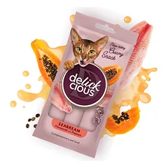 Delickcious kreminiai skanėstai katėms su jūros karšiu ir papaja, 4×15 g.