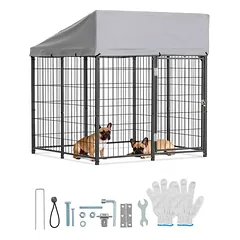 Lauko šunų voljeras VEVOR SKU2025001, Juoda/sidabrinė, 1,12 × 1,15 × 1,25 m