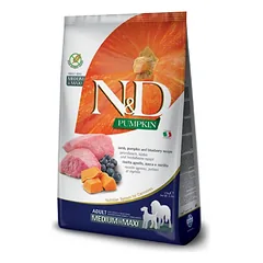Farmina N&D Pumpkin Dog Grain Free Adult Medium & Maxi begrūdis sausas maistas suaugusiems vidutinių ir didelių veislių šunims su ėriena, moliūgu ir mėlynėmis, 12 kg
