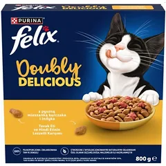 Felix „Doubly Delicious“ kačių maistas su skaniu vištienos ir kalakutienos mišiniu, 800 g