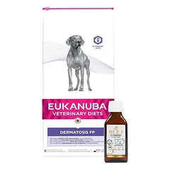 EUKANUBA Dermatosis FP 12kg + Lab-V 100% lašišų aliejus įvairaus amžiaus šunims ir katėms 100ml šalto spaudimo