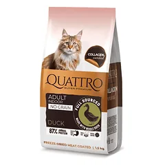 QUATTRO 1,5 kg Duck for Adult Indoor Cats visavertis sausas pašaras suaugusioms naminėms katėms su antiena, 1,5 kg