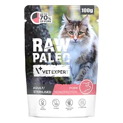 RAW PALEO Monoprotein Adult Sterilised Pork 100 g – šlapias pašaras su kiauliena suaugusioms sterilizuotoms katėms