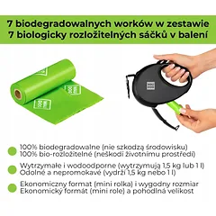 Automatinis šviesą atspindintis pavadėlis šunims su maišelių laikikliu, M dydis iki 20 kg — 5 nuotrauka