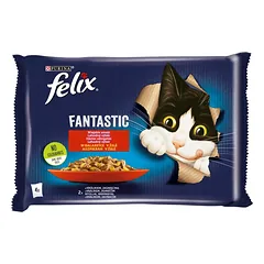 FELIX FANTASTIC Kaimų skoniai drebučiuose  triušis, ėriena 4x85g  drėgnas kačių maistas