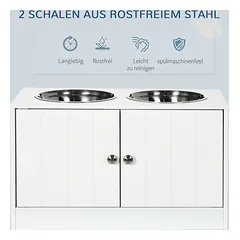 Dubenėliai su stovu PawHut 60x30x35,5cm., baltos/sidabrinės spalvos — 4 nuotrauka