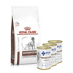ROYAL CANIN Gastro Intestinal Moderate Calorie GIM23 15kg + ENZO VET Žarnyno dieta šunims su ėriena 3x400g