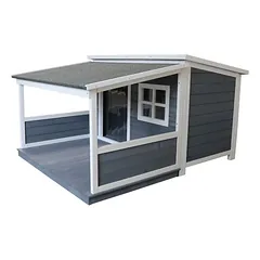 SunnyDogs Holz-Hundehütte Terrasse Grau