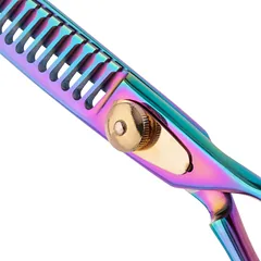 Geib Gold Rainbow Kiss Chunker - high-quality single-sided thinning shears with a rainbow finish, 21 teeth, Tęczowy / 7,5" — 5 nuotrauka