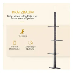 Kačių draskyklė iki lubų, reguliuojamo aukščio 228–260 cm, su 4 platformomis, mažoms ir didelėms katėms, pilka — 4 nuotrauka