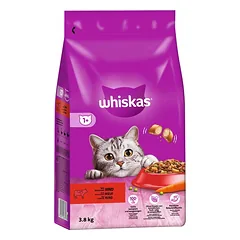 WHISKAS Adult 3,8 kg - sausas visavertis pašaras suaugusioms katėms su gardžia jautiena