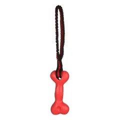 Flamingo Expanda Bone - mėtymo žaislas šunims su lanksčia rankena, juoda - raudona