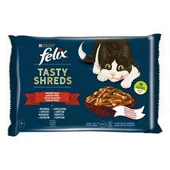 FELIX Tasty Shreds - Kaimo skoniai padaže 4x80g drėgnas kačių maistas