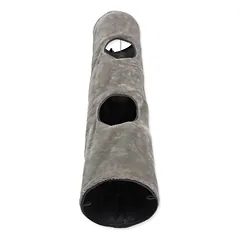 Magic Cat Tunnel Plush Grey minkštas sulankstomas tunelis katėms su traškančia medžiaga ir angomis, 120×24 cm — 2 nuotrauka