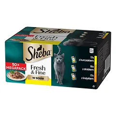 SHEBA Fresh&Fine 50x50 g Vištienos, paukštienos ir kalakutienos padažo paketėliai