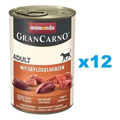 ANIMONDA Gran Carno Adult with Poultry hearts 12x400 g su paukštienos širdimis suaugusiems šunims