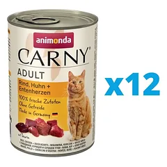 ANIMONDA Carny rinkinys jautiena, vištiena, ančių širdelės 12 x 400 g