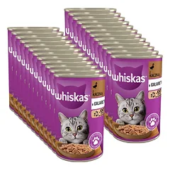 WHISKAS Adult skardinė 24x400 g - drėgnas kačių ėdalas su antiena drebučiuose