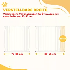 Apsauginės grotelės šunims durims ir laiptams, atidaromos į abi puses, reguliuojamos 75–95 cm, baltos — 4 nuotrauka