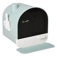 Kačių tualetas su dangčiu, kraiko samteliu ir kilimėliu, 43 x 44 x 47 cm, žaliai juodas