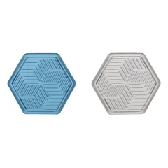 Flamingo Bean Hexagon silikoninis laižomasis padėklas šunims ir katėms su neslystančiu pagrindu, mėlynas/pilkas, 24 x 21 cm