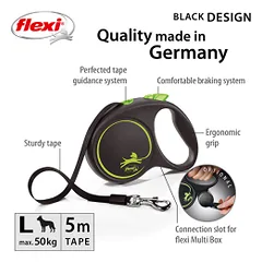 Flexi Black Design juostinis, žalias pavadėlis šunims, L, 5 m — 2 nuotrauka