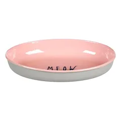 Flamingo Nell Oval Light Grey & Bowl - plieninė dubenėlė katėms, ovali, su užrašu MEOW