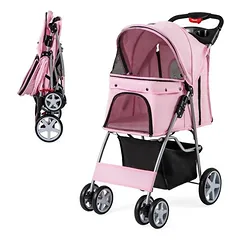 GIANTEX Zusammenklappbarer Kinderwagen für Hunde und Katzen, Raudona — 3 nuotrauka