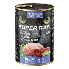 SUPER RAFI Cat su stručiu ir triušio kepenėlėmis 400g drėgnas maistas katėms