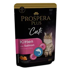 Prospera Plus Pouch Kitten, Salmon, Carrot drėgnas maistas kačiukams su lašiša ir morkomis, 85 g — 2 nuotrauka