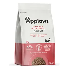 APPLAWS Cat Dry Adult Chicken with Extra Duck sausas maistas katėms su vištiena ir antiena, 7,5kg