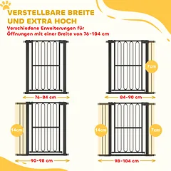 Apsauginiai varteliai šunims 76–104 cm, 94 cm aukščio, be gręžimo, laiptams ir durims, juodi — 4 nuotrauka