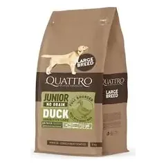 Quattro begrūdis didelių veislių jaunų šunų pašaras su antiena, 3 kg