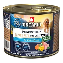 Ontario Monoproteino konservai šunims su kalakutiena ir saldžiosiomis bulvėmis, 200 g — 3 nuotrauka