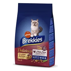 Brekkies Delicious su vištiena, kalakutiena ir daržovėmis, sausas maistas katėms