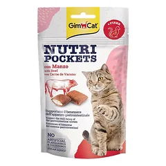 GimCat Nutri Pockets Beef & Fiber traškūs skanėstai katėms su įdaru, palaiko gerą virškinamojo trakto veiklą, 60 g