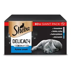 SHEBA Delikatesai Žuvies skoniai želė 80 x 85g lašiša, balta žuvis, tunas ir menkė