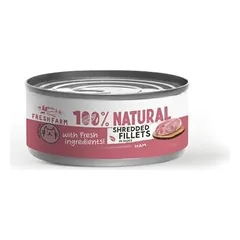 Prefera Fresh Farm Cat Shredded Fillets In Sauce With Ham And Chicken šlapias maistas suaugusioms katėms, 70 g