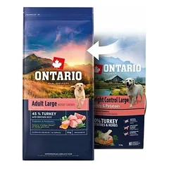 Ontario Large Weight Control su kalakutiena ir rudaisiais ryžiais, sausas maistas šunims 12 kg