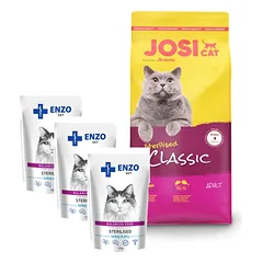 JOSERA JosiCat Classic Sterilised 10kg + 3x ENZO VET Sterilizuota su veršiena padaže 100g