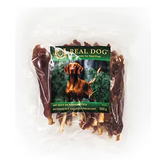 Real Dog skanėstai šunims, minkšta antienos filė mėsa ant odos pagaliuko, 500 g