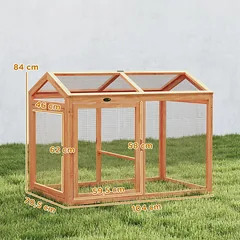 Lauko aptvaras vištoms 104x70,5x84 cm, medinis, su lakta ir dvejomis durimis, 2 vištoms, oranžinis — 3 nuotrauka
